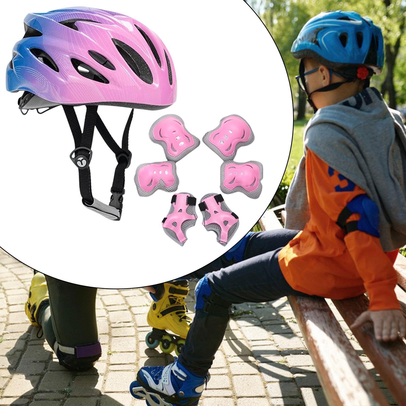 Gralara Set di Caschi da Bici per Bambini con Ginocchiere, Casco Leggero E Regolabile per Pattinaggio a Rotelle, per Skateboard, Pattini a Rotelle All'ape