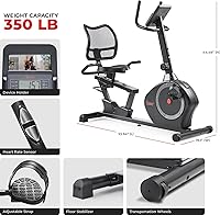 Vista 6 de Sunny Health & Fitness Smart Heavy-Duty Recumbent Bike w/Wide Cushioned Seat & Back, Indoor Cycling Machine for Adult/Seniors Home Exercise, Free