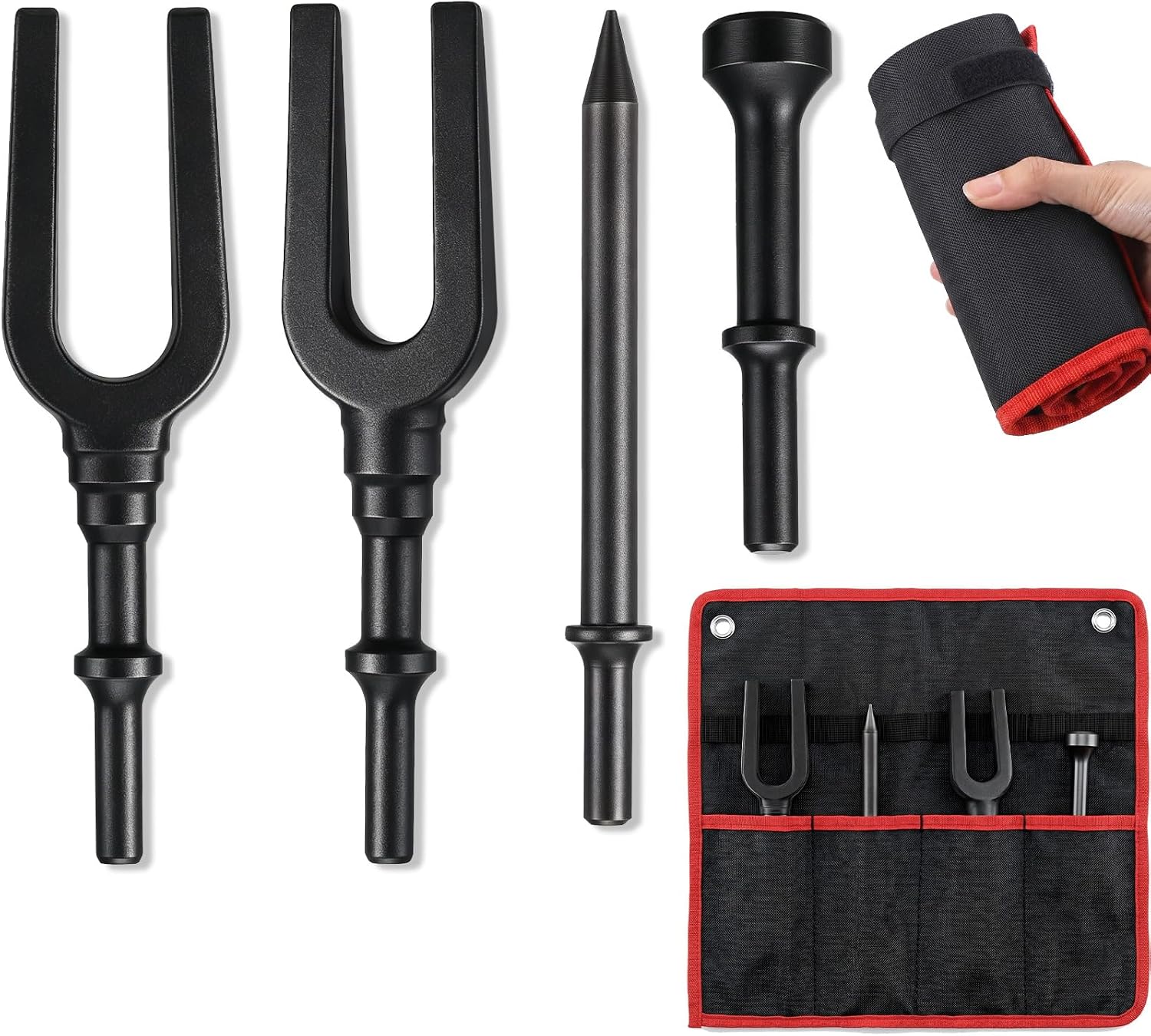 5 Pcs Ball Joint Removal Tool Set 0.94'' and 0.83'' Fork 6.7'' Shovel 4'' Air Hammer Removal Separator Kit with Storage Bag for Automotive Front End Service, Car, Van and Light Truck