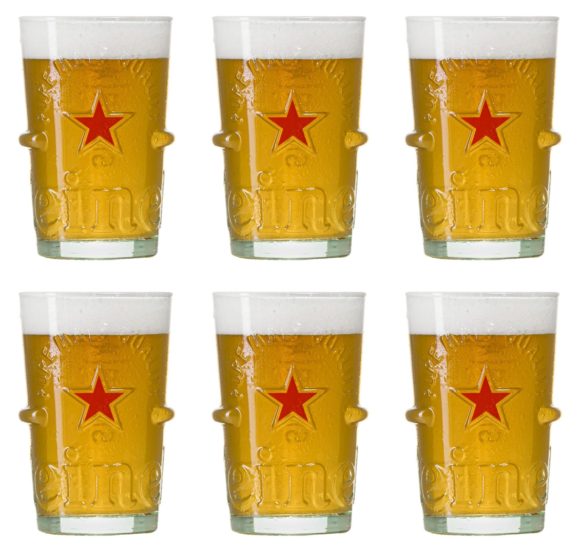 Heineken 6 Bicchieri Silver Mezza Pinta In Vetro 25 Cl: Logo Stella Rossa, Lavabili In Lavastoviglie