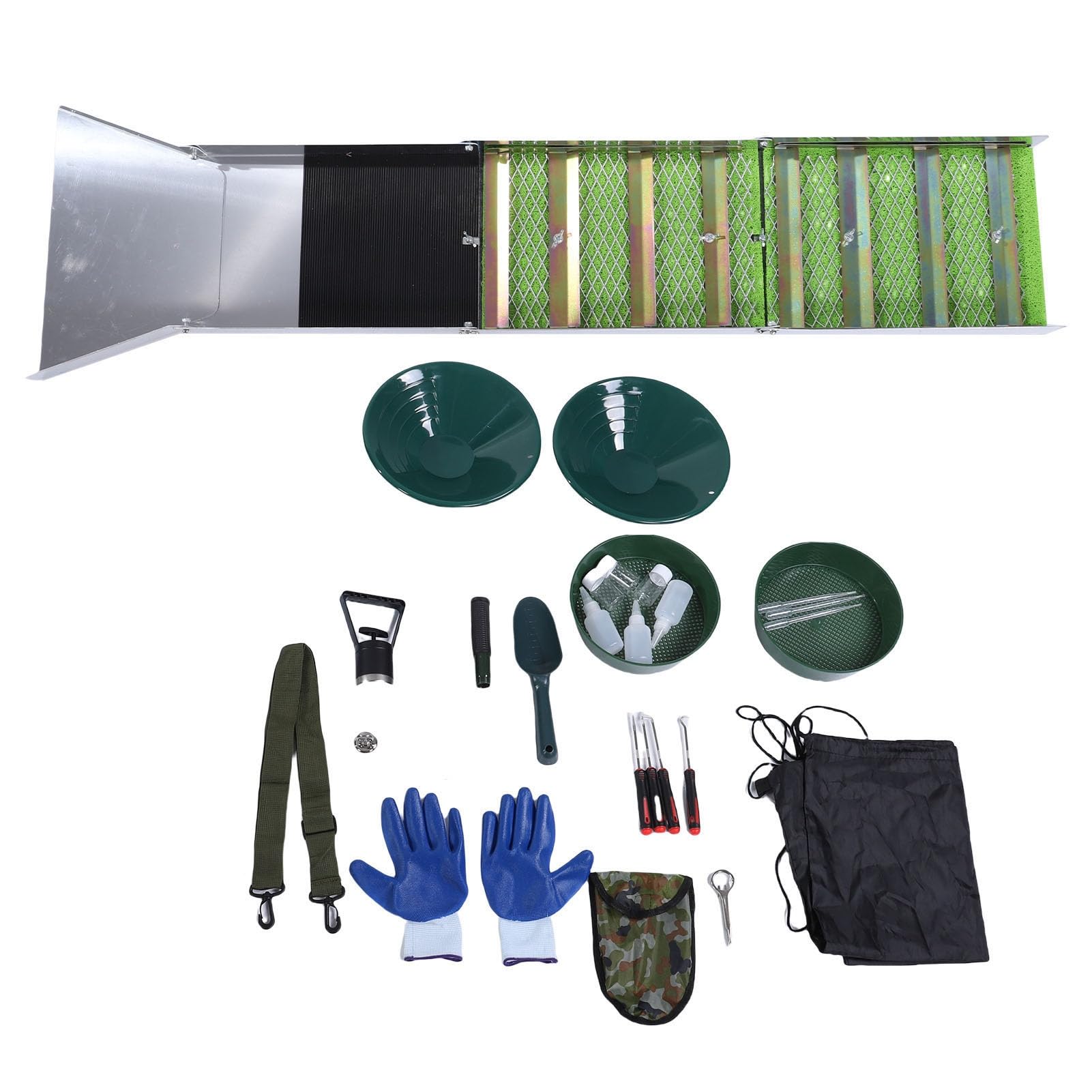 Aramox Goldwaschset, Zusammenklappbare Schleusenbox aus Aluminiumlegierung, 50 Zoll, Tragbare Schürfausrüstung, 29-teiliges Bergbauwerkzeugset für Erwachsene, Outdoor-Erkundung von River Creek
