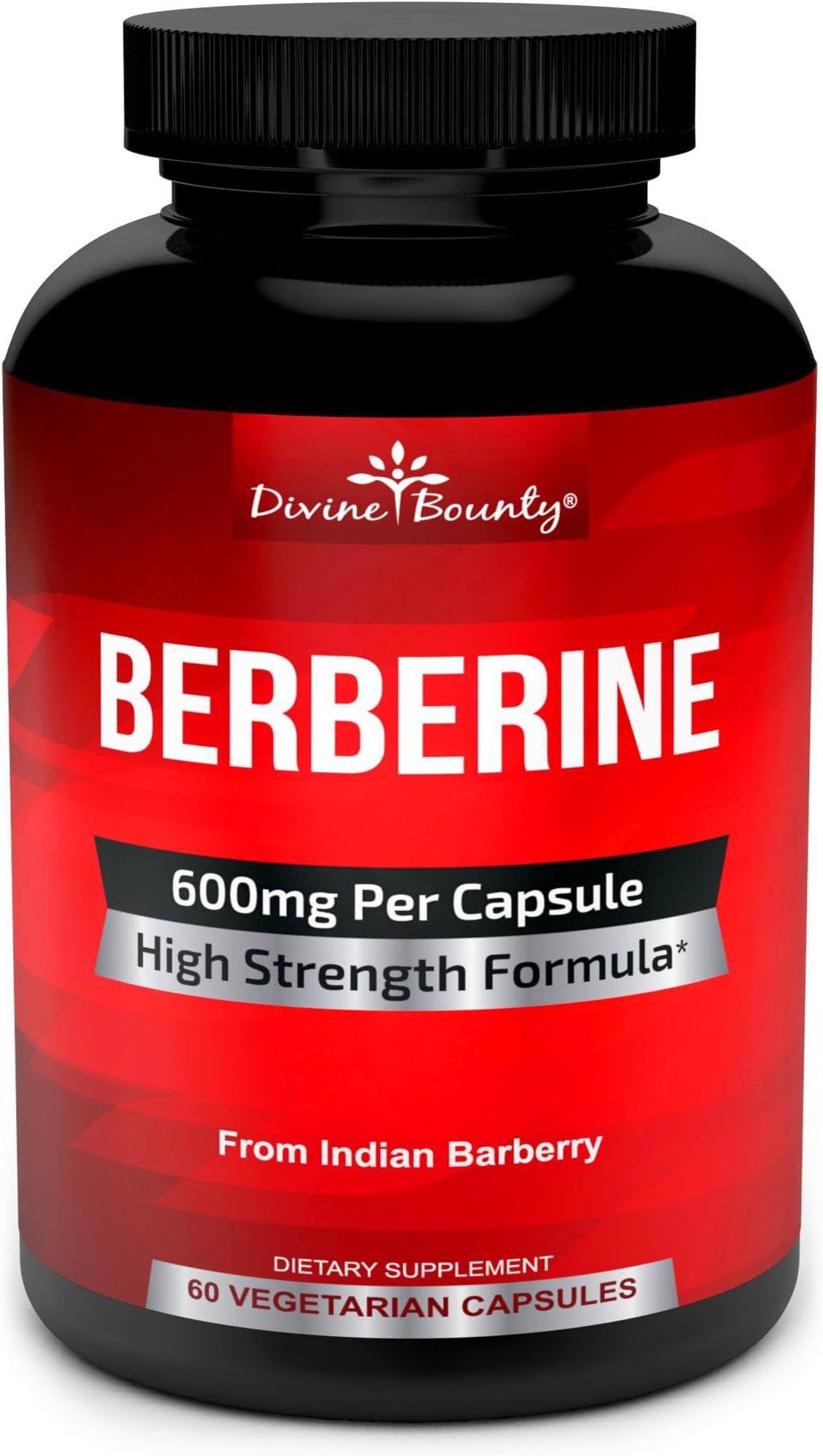 Divine Bounty Pure Berberine Complex - 600mg Per Capsule Berberine HCl Supplement - 60 Vegetarian Capsules