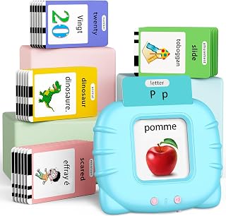 Eaever French & English 520 Words Talking Flash Cards for Toddlers, Birthday Gift Ideas for Boys Girls 2 3 4 5 6 Years Old, Educational Learning Toys, Pocket Speech for Kids Age 2-6, Blue