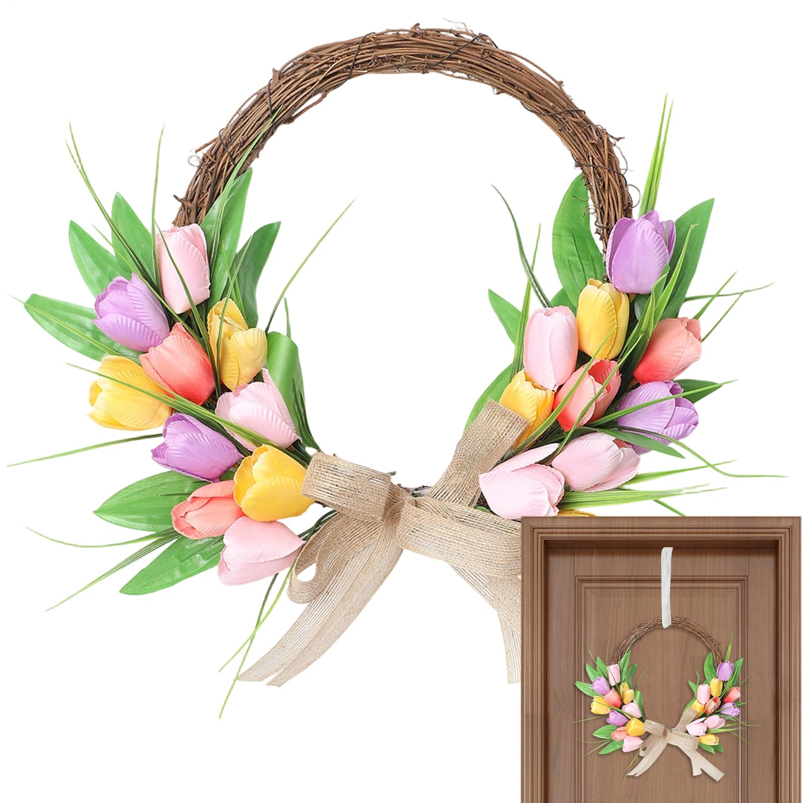 Corona floral artificial para puerta de entrada y salón moderno