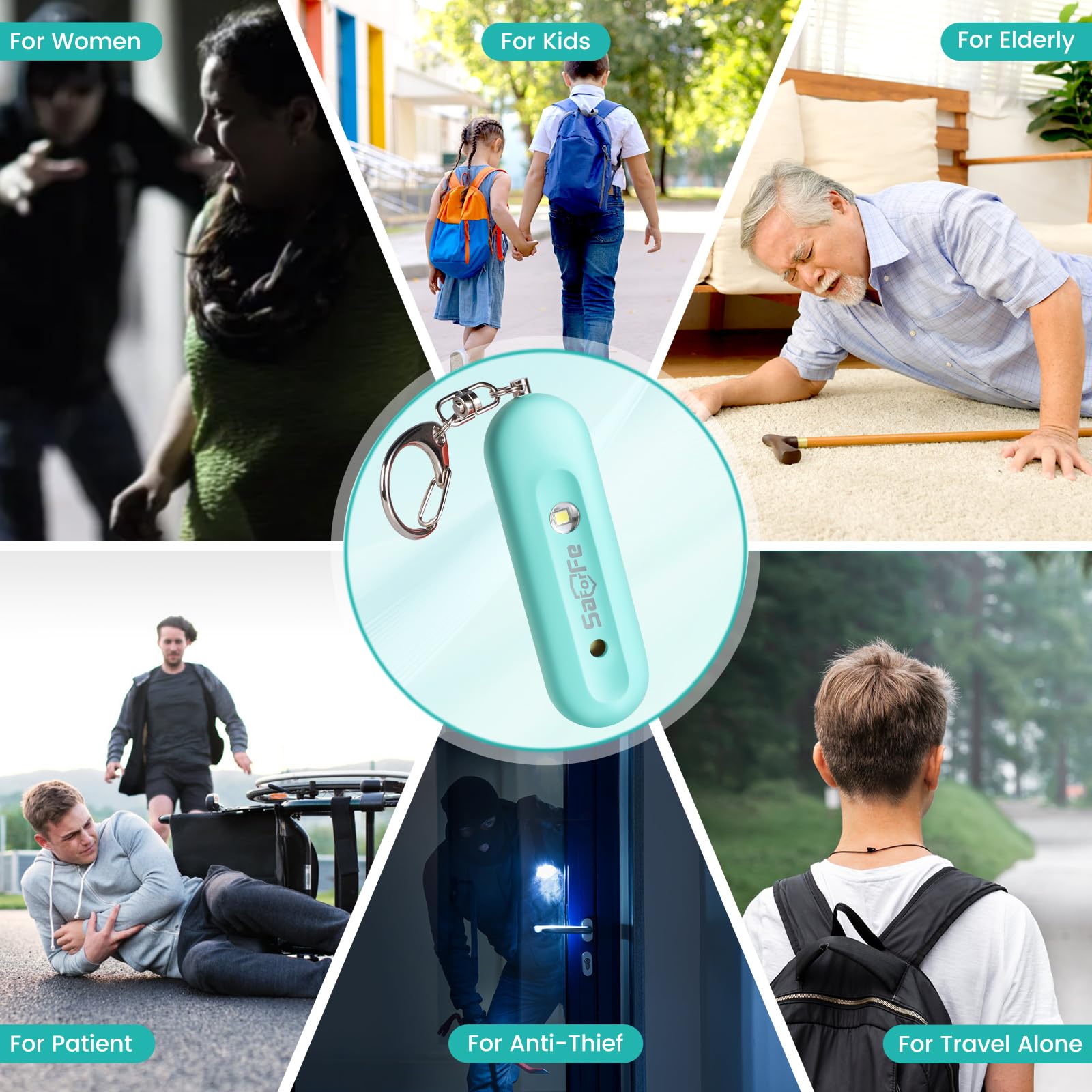 Alarma de seguridad personal recargable para mujeres, llavero de alarma de seguridad de autodefensa de 140 dB con luz estroboscópica, dispositivos de alerta de seguridad de emergencia para mujeres,