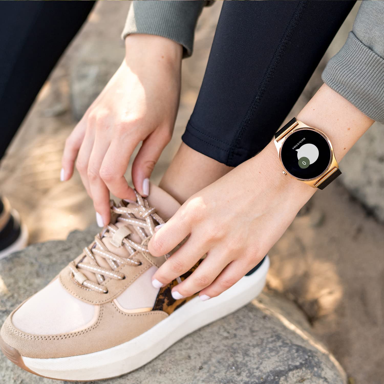 XCOAST JOLI Damen Smartwatch 1,3" AMOLED Edelstahlarmband Puls Blutdruck Blutsauerstoff Schlaf 9 Tage Akku iOS Android