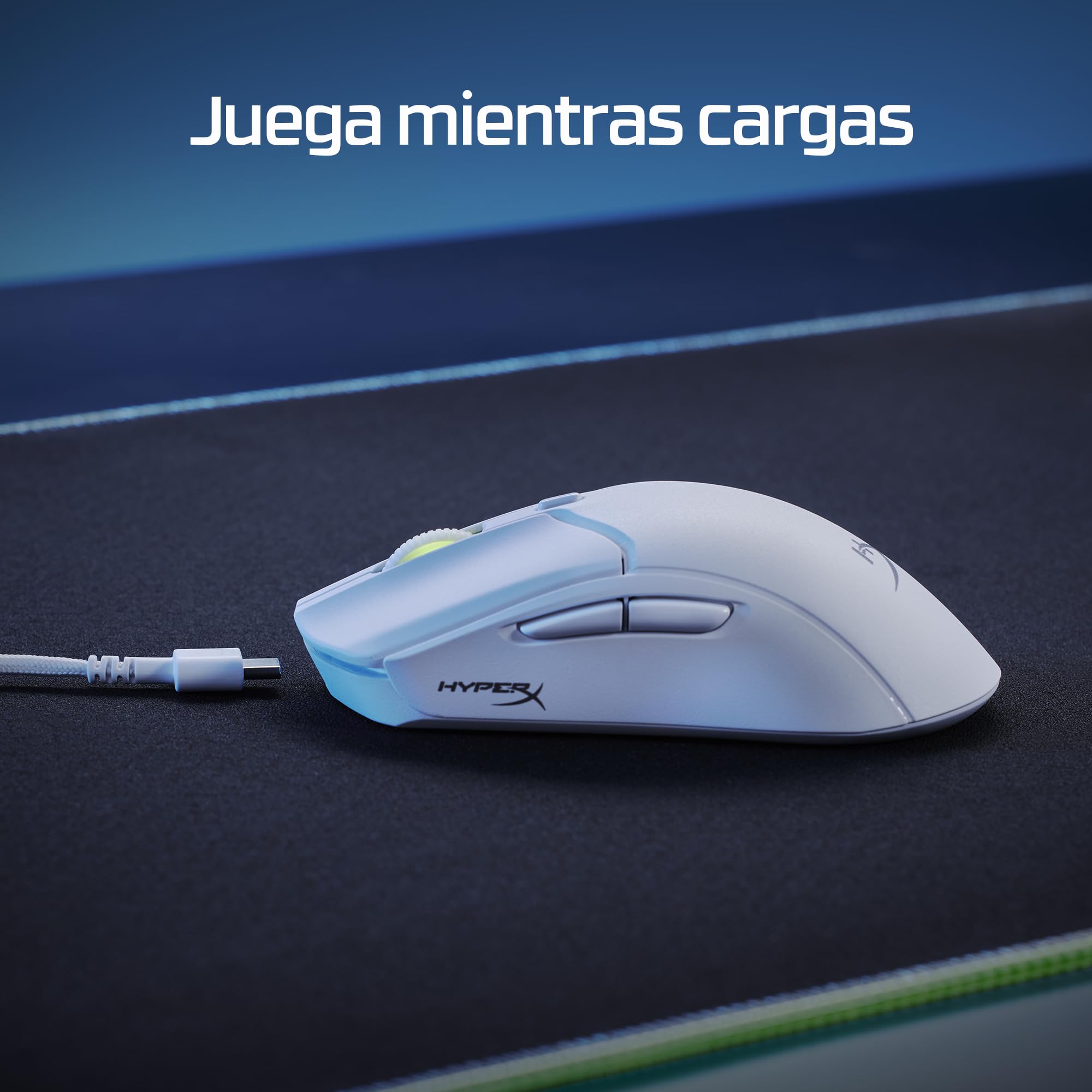 HyperX Haste 2 Wireless – Ratón gaming inalámbrico, ultraligero 61g, batería 100h, sensor preciso HyperX 26K, cable HyperFlex 2, antideslizamiento, color Blanco