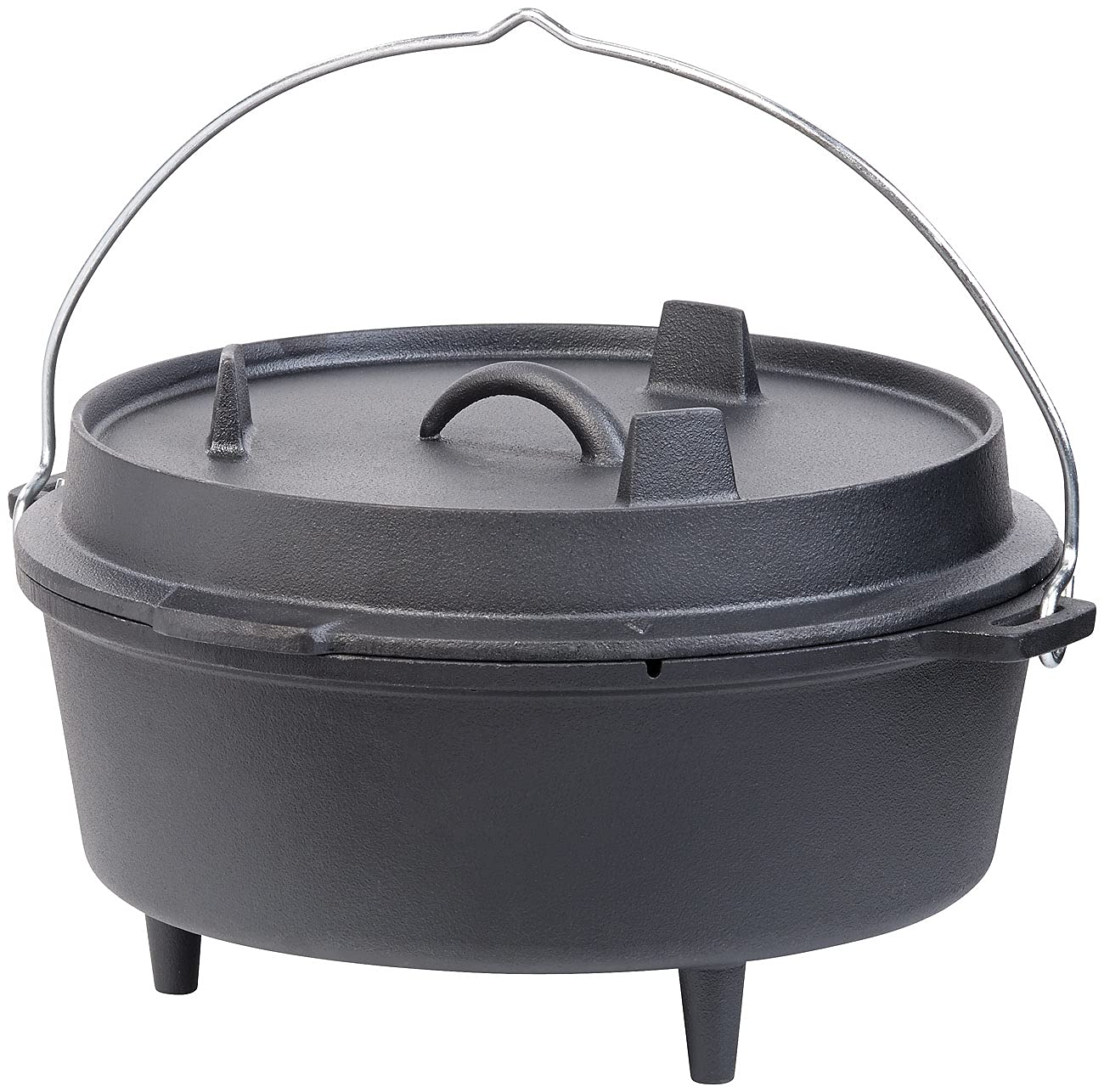 Rosenstein & Söhne Feuertopf: Dutch Oven aus Gusseisen mit Standfüßen, 2in1-Deckel & -Pfanne, 6 l (Gusseisen Kochtöpfe, Dutch Oven mit Füßen, Wok)