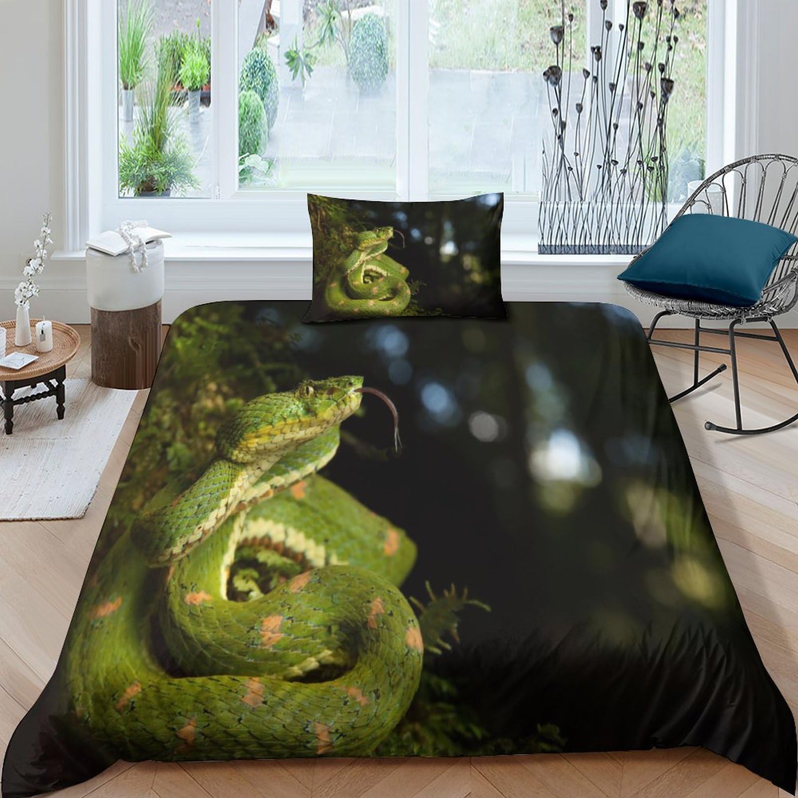 Housse de couette serpent 3D parure de lit 3 pièces cadeau enfant