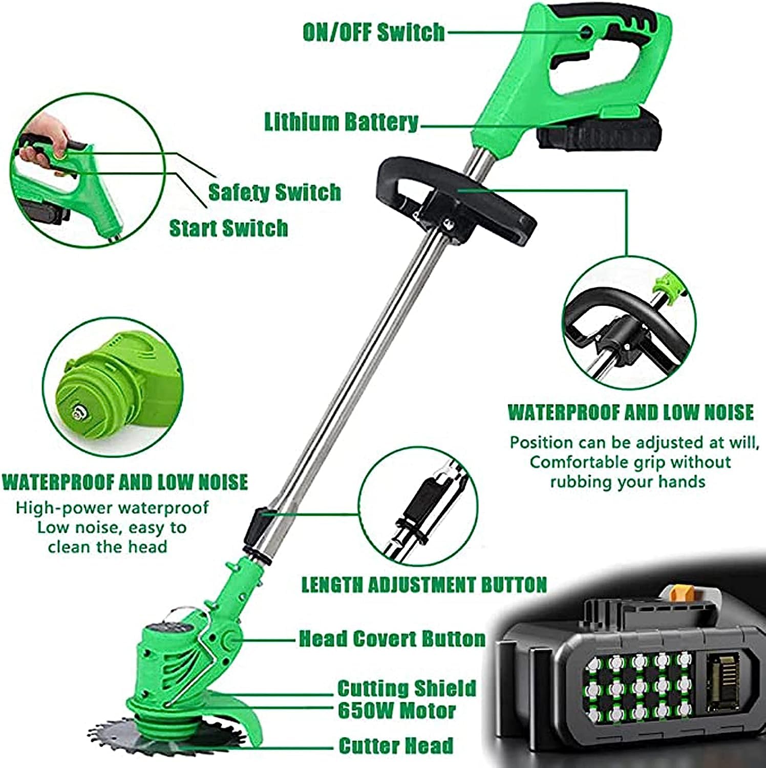 Cortacésped eléctrico, Cortacésped de batería de litio de mano for el hogar pequeño Artefacto de deshierbe multifuncional recargable for jardín Césped Jardinería al aire libre,D