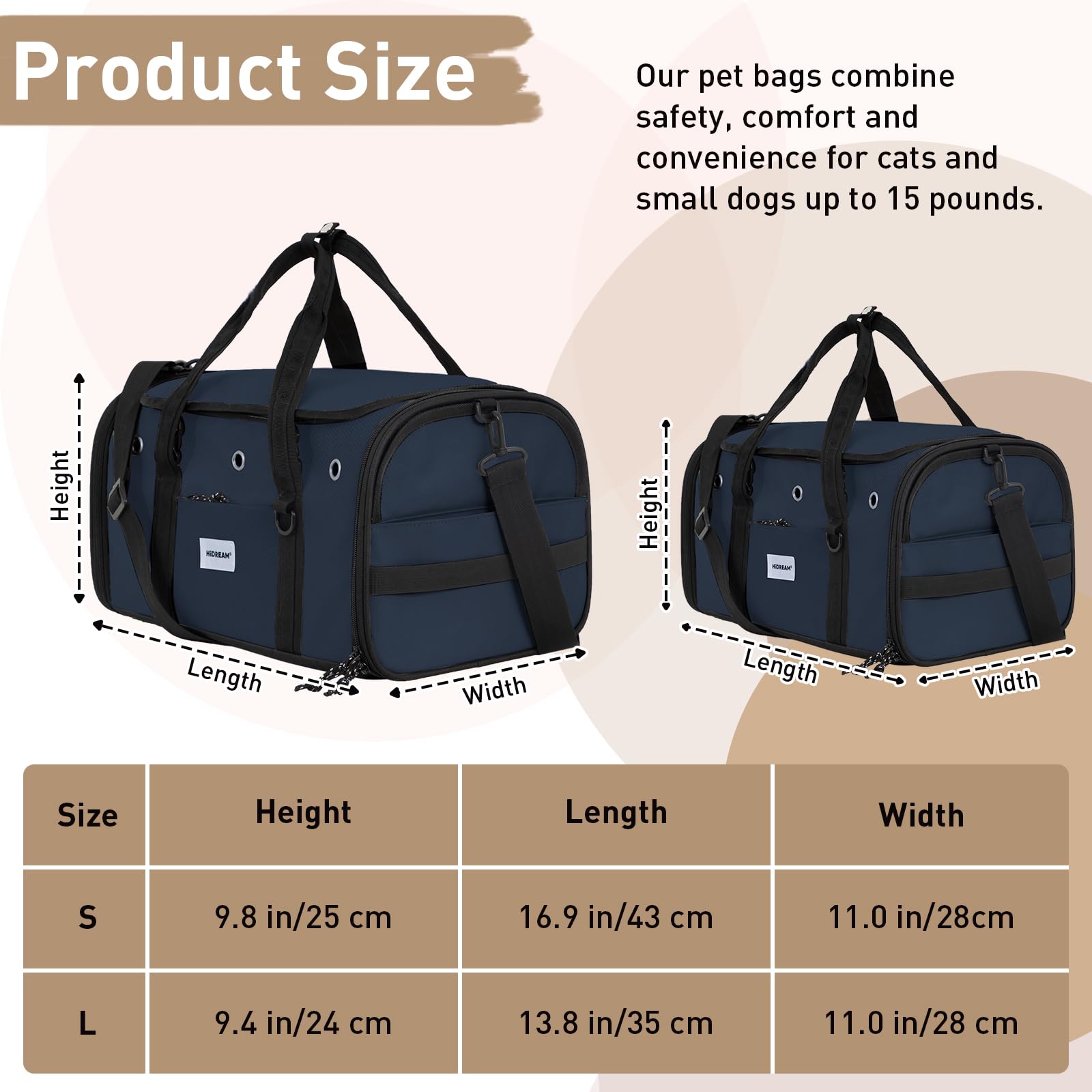 Transportador de viaje para mascotas de hasta 15 libras, bolsa de viaje plegable portátil con gran capacidad, aprobada por aerolíneas, impermeable, malla transpirable y lados suaves para