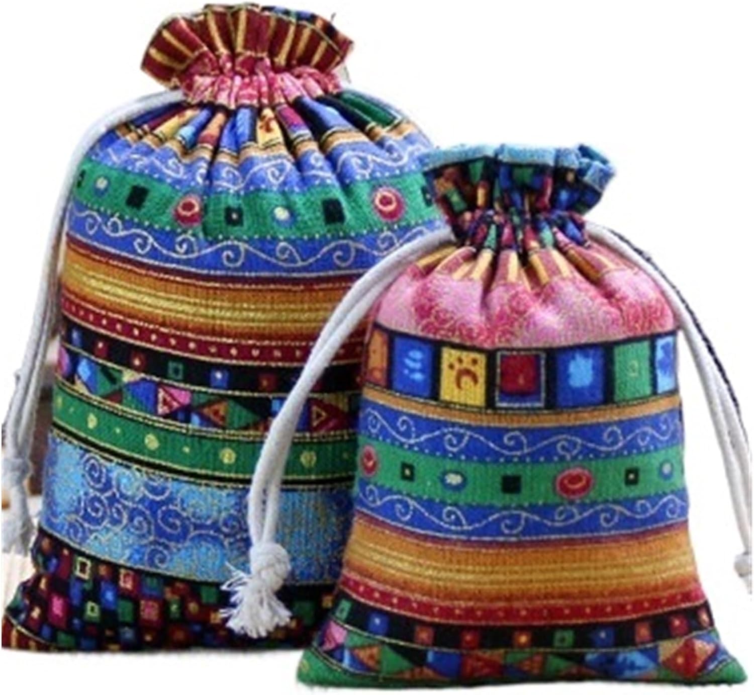 SFCHEN 10 Pcs/Lot Traditional Printing Cotton Drawstring Bags Vintage Jewelry Package Small Pouches 7x9/10x14/13x18cm(Green,13x18cm(10pcs))