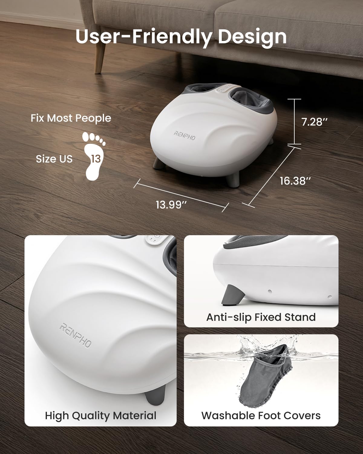 RENPHO Solheel - Masajeador de pies con calefacción (actualizado 2026), masajeador de pies Shiastu con tecnología de monitor de presión, máquina de masaje de pies completos con amasamiento y