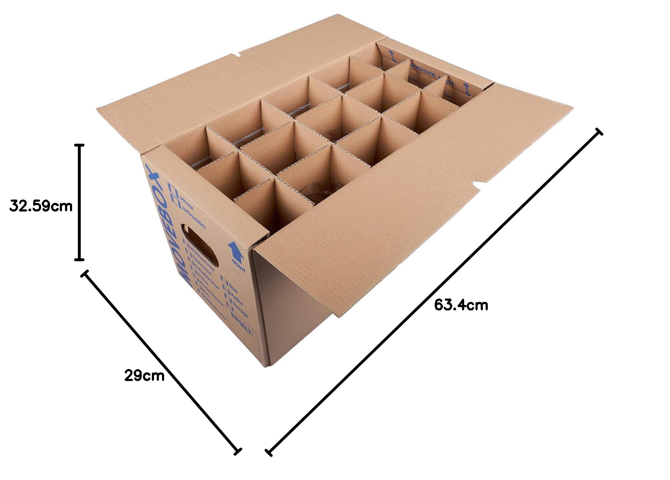 Boîtes en verre KK Verpackungen avec 15 à 30 compartiments | 5 pièces, boîtes à vaisselle et à bouteilles pour déménagement | cartons de déménagement à 2 plis