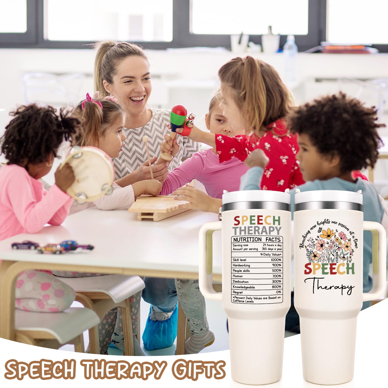 Qtencas Speech Therapy Gifts, Speech Language Pathologist Gift, SLP Gifts 40 Oz Stainless Steel Travel Tumbler, Therapist Appreciation Present for Women, Christmas Birthday Present for SLP