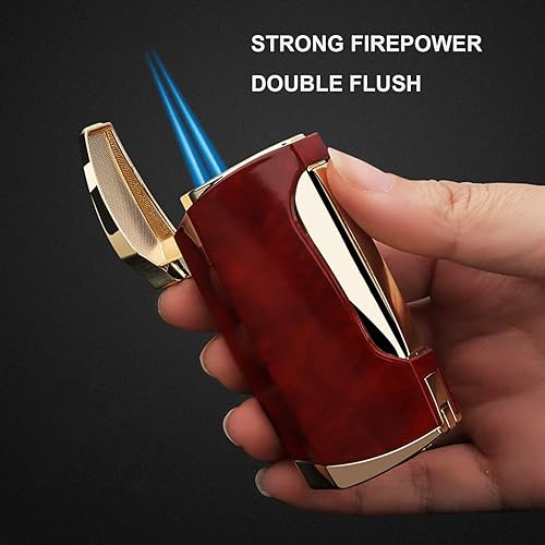 Miniatura 3 de Encendedor de butano de metal, doble llama de chorro recargable, resistente al viento, con perforador, regalo para fumar para hombres (sin butano)
