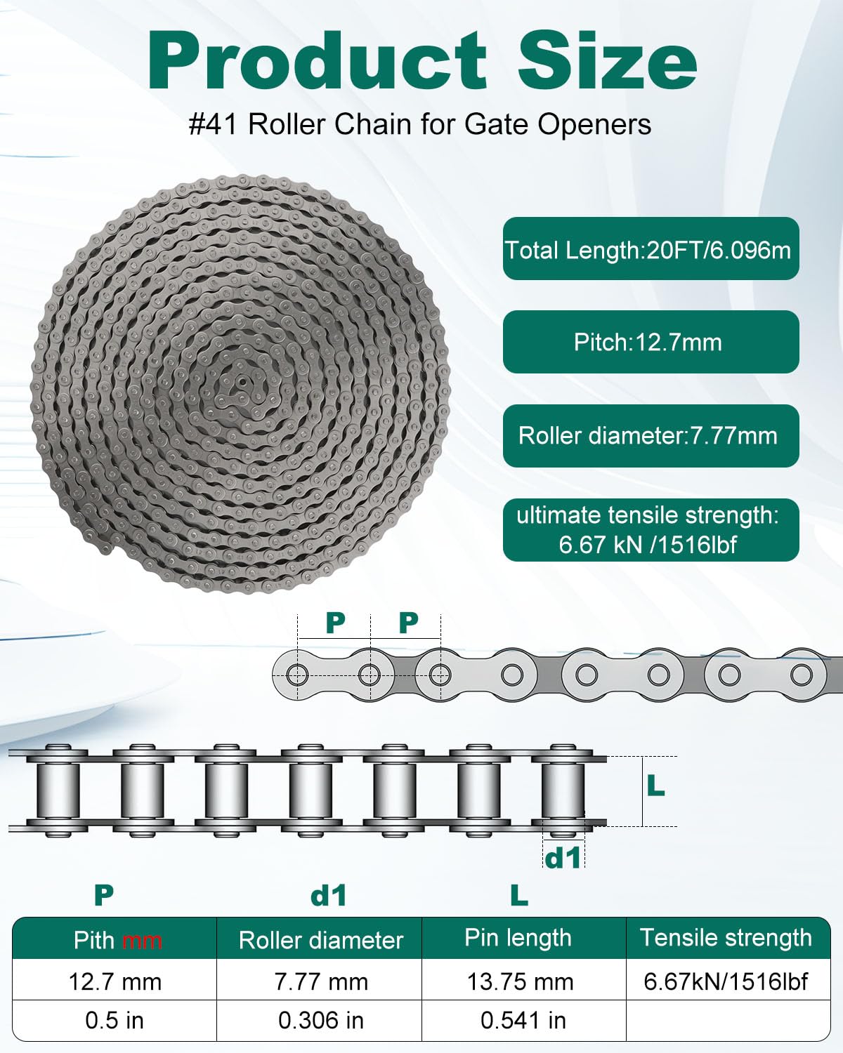 #41 Roller Chain for Gate Openers 20 Feet Carbon Steel Chains — Amazon image 2