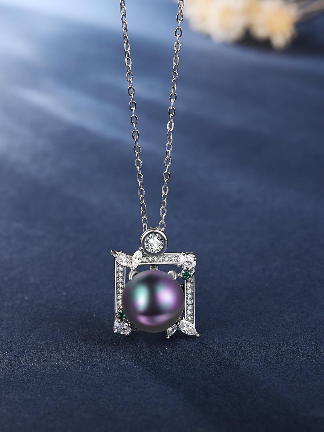 Black Pearl Necklace for Women Sterling Silver Cubic Zirconia Simple Dainty Freshwater Pearl Necklace Jewelry Gifts - Image 4