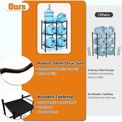 Miniatura 3 de TC-HOMENY Soporte para Jarra de Agua de 5 Galones de 3 Niveles - Organizador de Mesa de Madera con 5 Ranuras para Jarra de Enfriador de Agua de 5