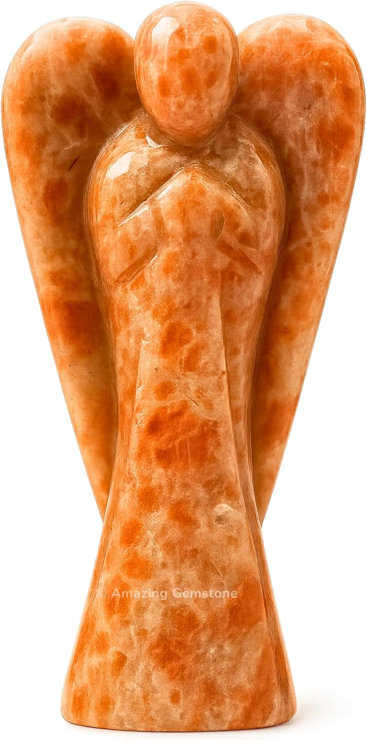 Amazing Gemstone Rainbow Moonstone Angel - Rainbow Moonstone Crystal Angel and Pocket Guardian Angel Crystal Figurines (4 inches)