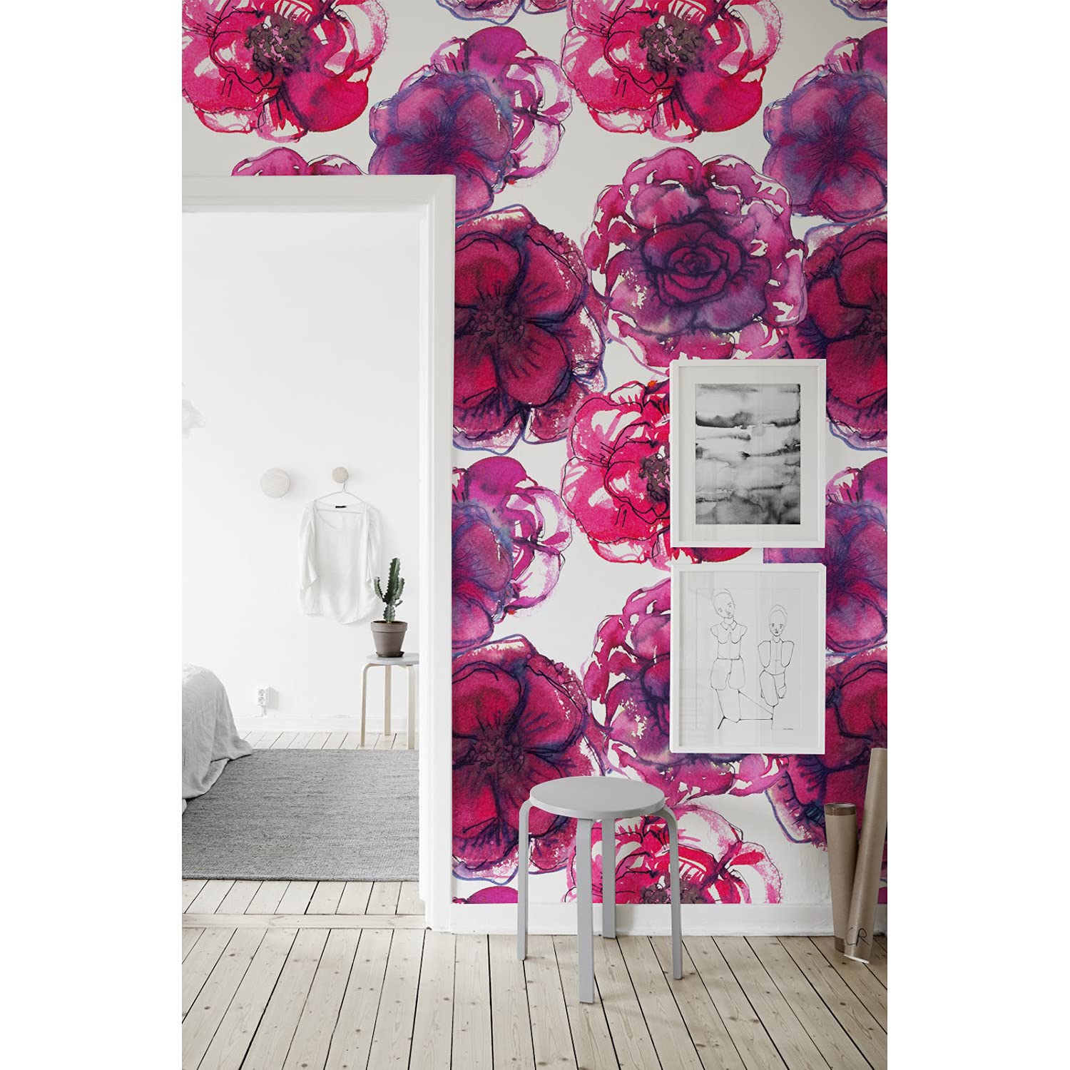 Papier peint fleurs de roses rouges pour relooker un meuble de cuisine ou une chambre