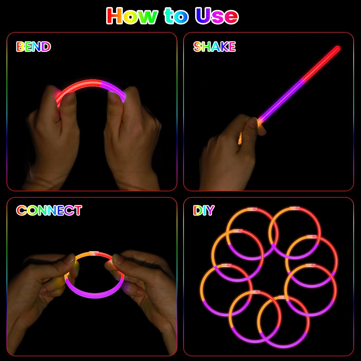 Glow Sticks Bulk Party Favors 50 Pack 8" 3 Colors in 1 Glow in the Dark Party Supplies Light Up Neon Party Decorations Glow Necklaces Bracelets for Kids Adults Birthday Halloween Christmas Easter