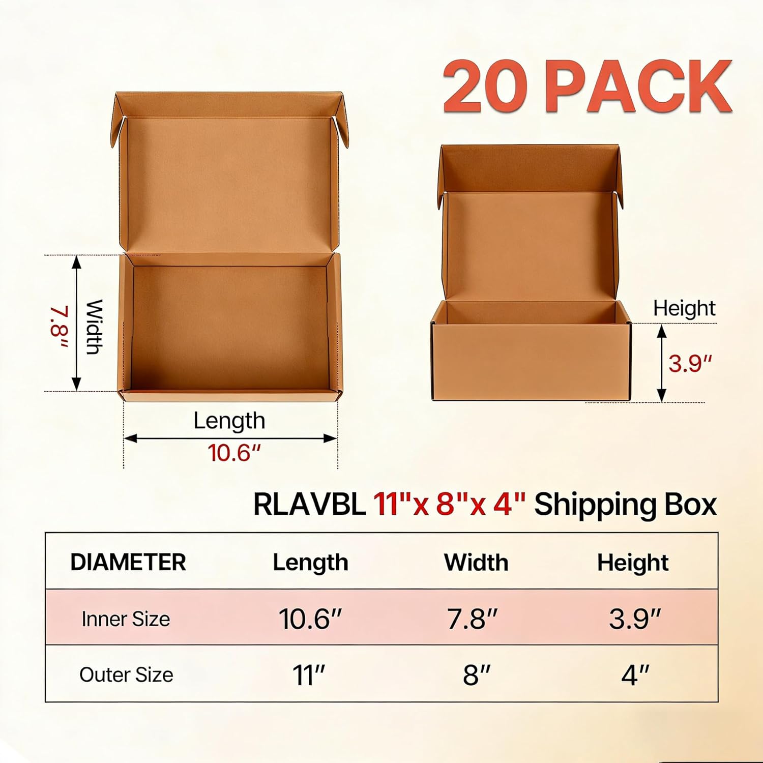 11x8x4 inches Brown Shipping Boxes 20 Pack，Corrugated Cardboard Gift Boxes，Mailing Boxes for Small Business Packing and Storage