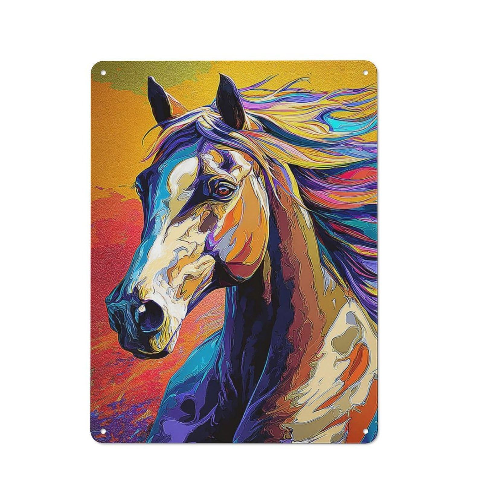 Junmoney Colorful Horse Portrait Artwork -2 Rustic Metal Wall Sign 40X30cm For Kitchen Or Home Bar, For Garage, Workshop And Man Cave Decoration