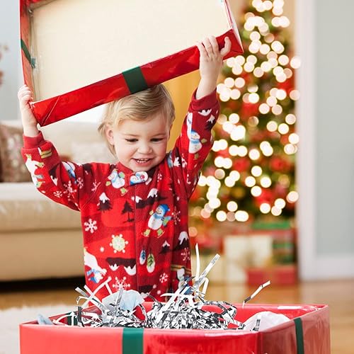 Vista 12 de Lainrrew Relleno de plástico y papel azul iridiscente brillante de 3.53 oz, trituradores y hebras de hierba triturada, confeti arrugado, papel