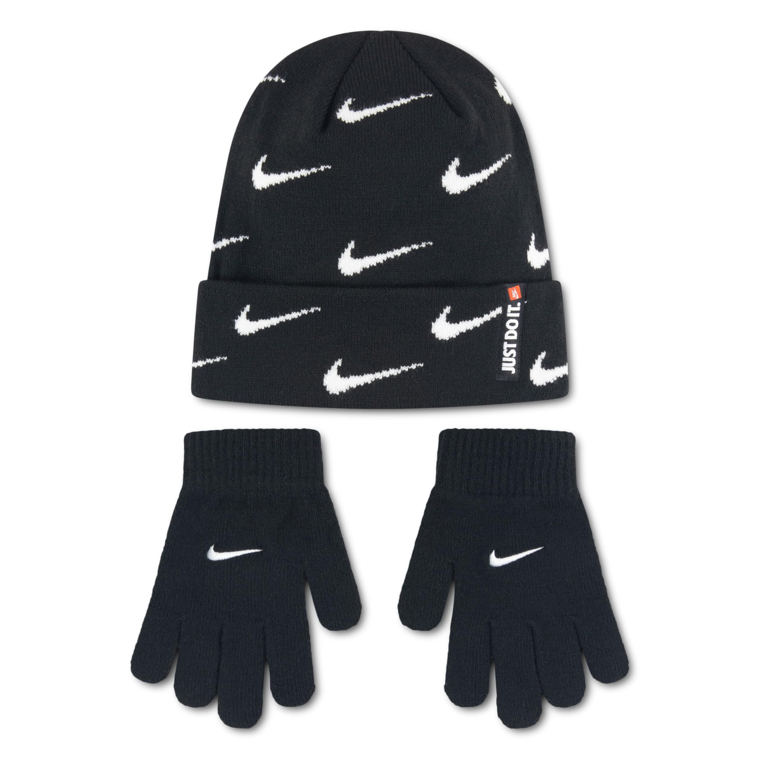 Nike Jungen (8-20) Strickmütze und Handschuhe Set Schwarz Weiß, GRAU