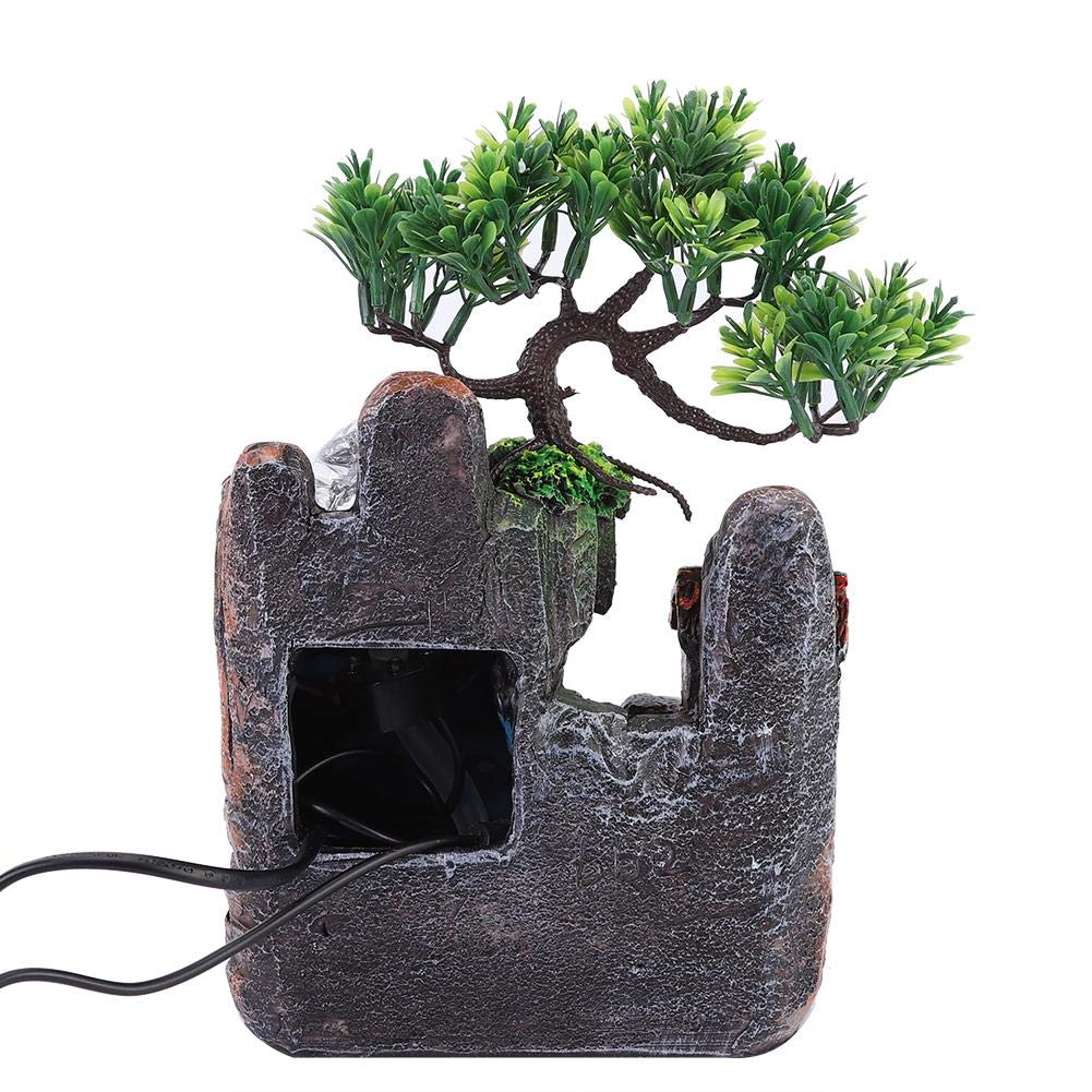 Ejoyous Fontana da Interno con Nebbia, Cascata da Tavolo in Resina con Illuminazione, Decorazione Giardino Roccioso, EU220V
