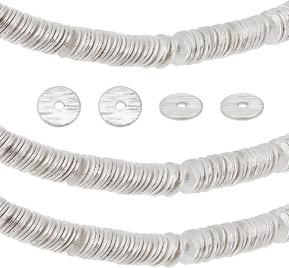PH PandaHall 300pcs 6mm Disc Spacer Beads Silver Flat Bead Long-Lasting Plated Beads Metal Brass Heishi Bead for Bikini Chain Stackable Necklace Bracelet Jewelry Making