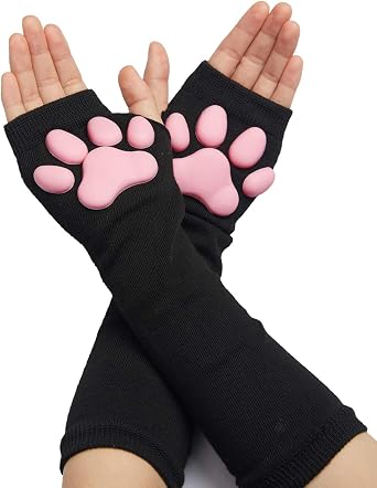 Cat Paw Thigh High Socks Golves, Cute Soft 3D Toe Beans Socks Mittens Kitten Claw Pad Socks for Girl Women Lolita Cosplay Set