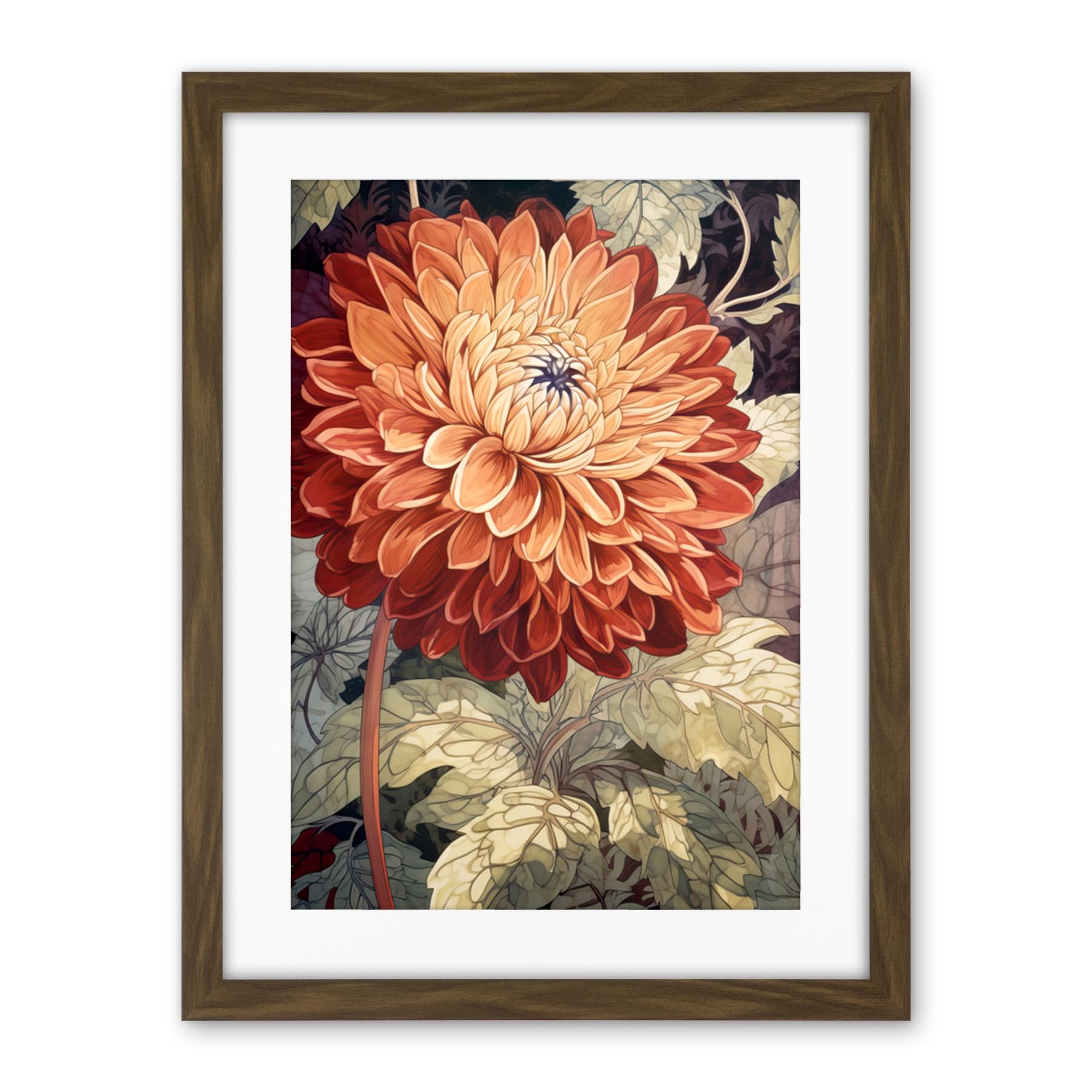 Artery8 Orange Dahlia Flower Watercolour Illustration Artwork Framed Wall Art Print 18X24 Inch