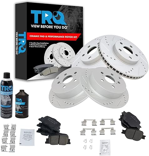 Miniatura 2 de TRQ Juego de pastillas de freno y rotores de rendimiento delantero y trasero Kit químico de freno, pastillas de freno, rotores de freno cerámico