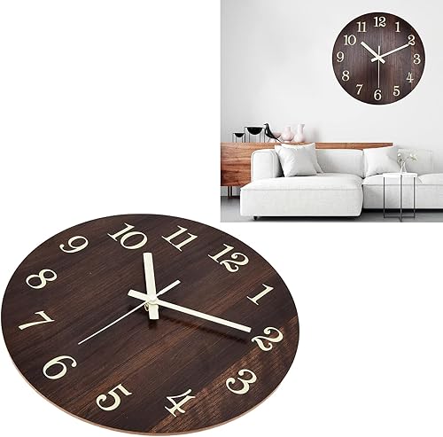 Miniatura 5 de Reloj de pared para baño, reloj de pared de madera, estilo retro, silencioso, silencioso, movimiento de cuarzo, 3D, luminoso, retro, para