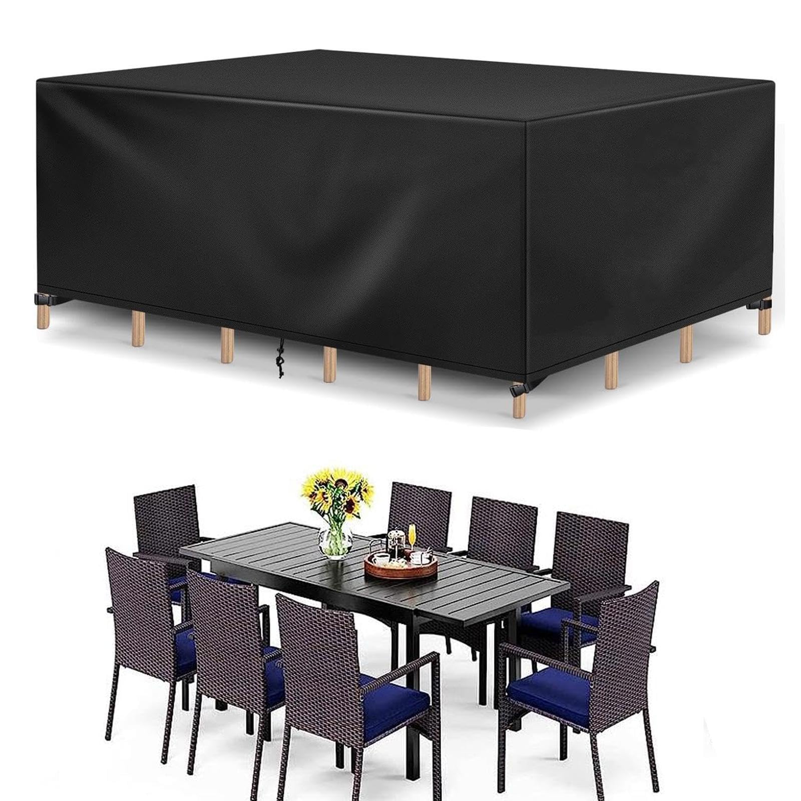 Hnkdkj Black Rectangular Garden Furniture Covers Outdoor Waterproof Garden Table Cover 160X150x60cm/Lxwxh 420D Oxford Fabric Outdoor Table, Rectangular/Cube Rattan & Patio Garden Furniture Cover