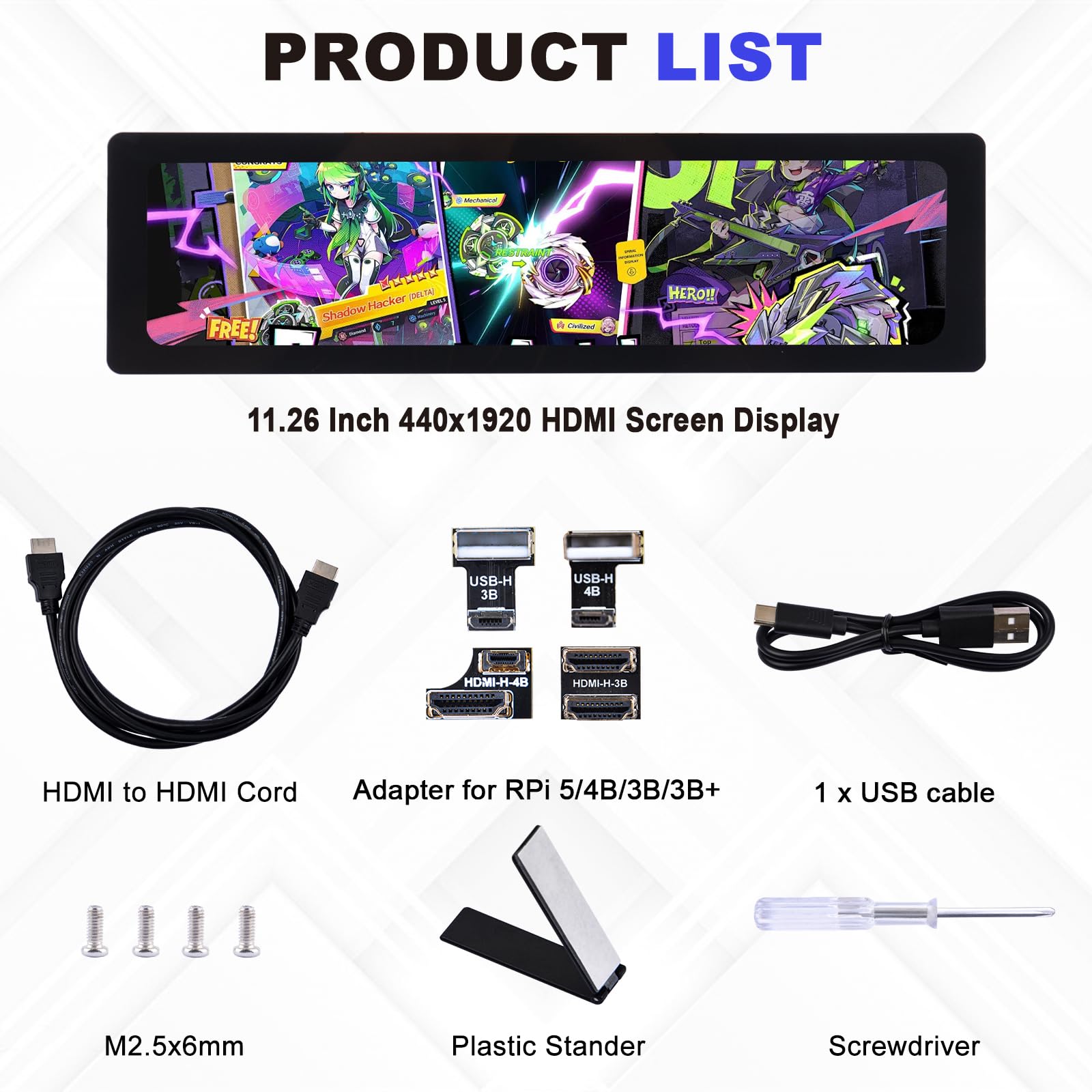 GeeekPi 11,26-calowy pojemnościowy ekran dotykowy dla Raspberry Pi 5, HDMI IPS LCD Monitor 1920X440 dla Raspberry Pi 4B/3B+/3B, z otworami montażowymi do montażu tablicy Pi