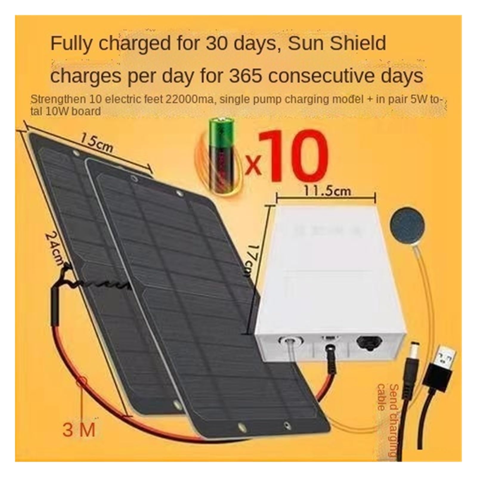 Pompe à eau à aération solaire Batterie lithium ultra-silencieuse Charge Plantes hydroponiques Pisciculture Oxygène Fish Tank Pompe à air Aquarium,Haute efficacité(Double 5w 22000ma)
