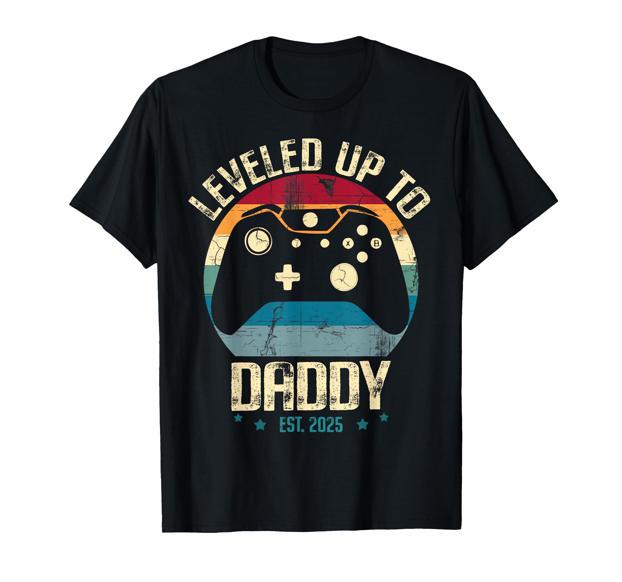 Mens Pregnancy Announcement Fathers Day Gamer Tee I Leveled Up To Daddy Est. 2025 Dad Level Unlocked New Dad T-Shirt