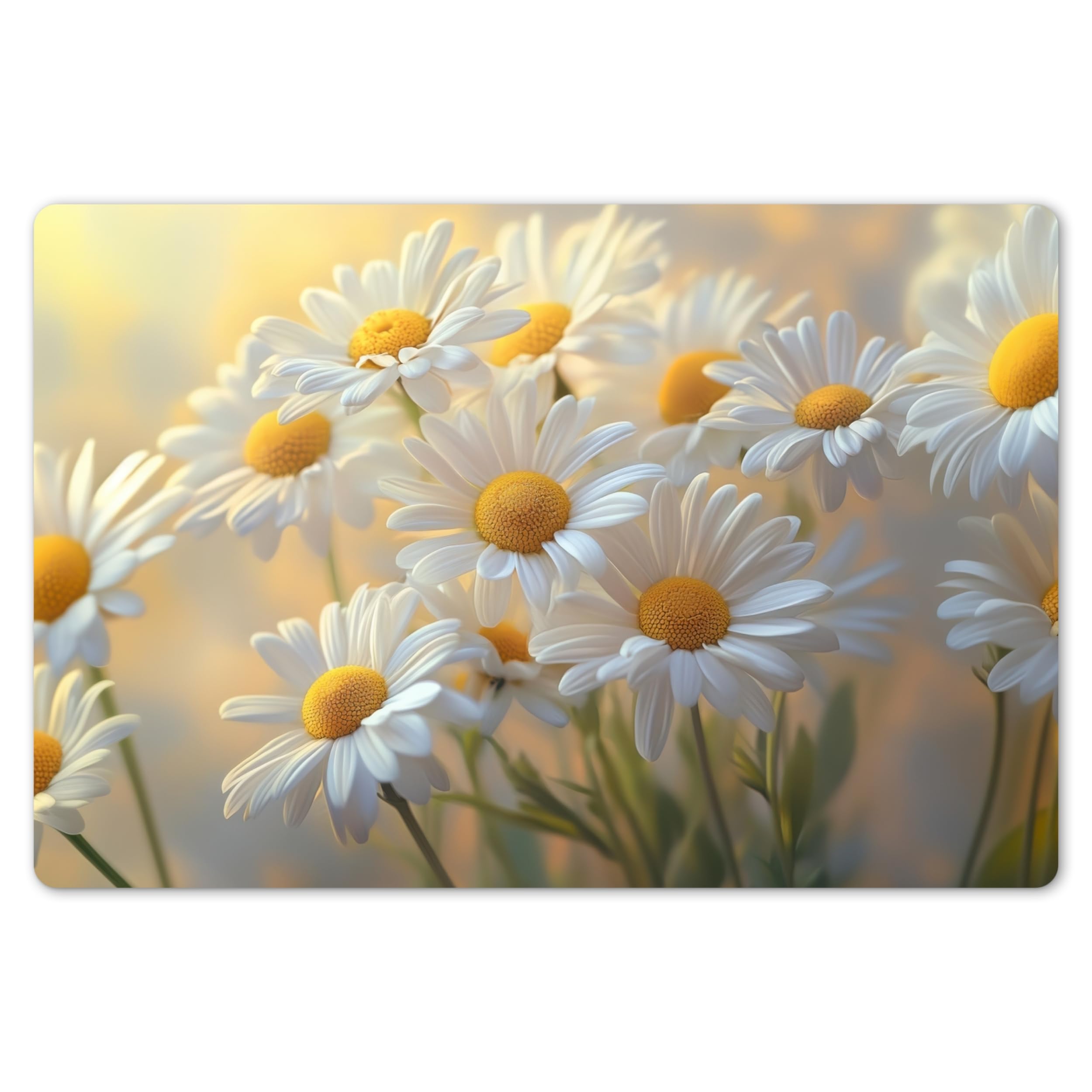 KitchenYeah© Table Mats 18"x12" / 45x30 cm Wipeable Dining Placemats Set Of 6 Anti Slip Large Plastic Vinyl Mat Kitchen Waterproof Daisies - White - Sunlight