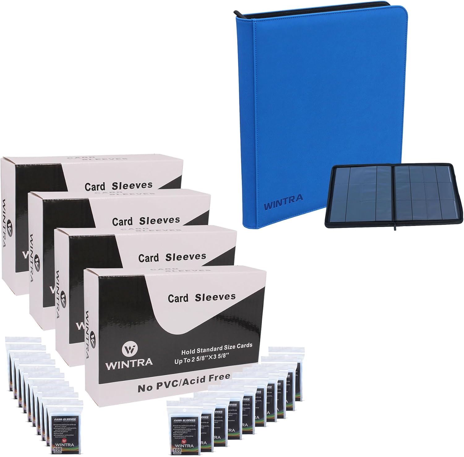 2000 Count High Clear Penny Card Sleeves Bundle with 720 Pockets Card Album, 12-Pocket Classy Blue Trading Card Binder