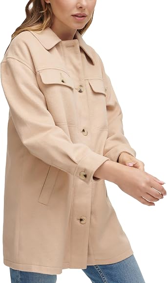 Calvin Klein Jeans Petite Drop Shoulder Button-Front Jacket Wheat PM