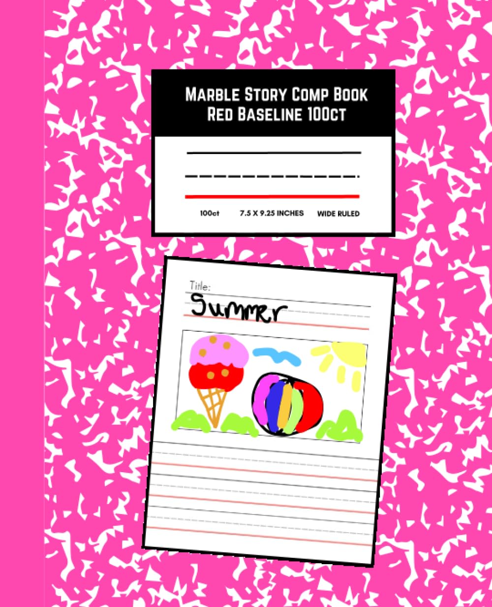 Marble Story Comp Book Red Baseline 100ct Pink Marble Story