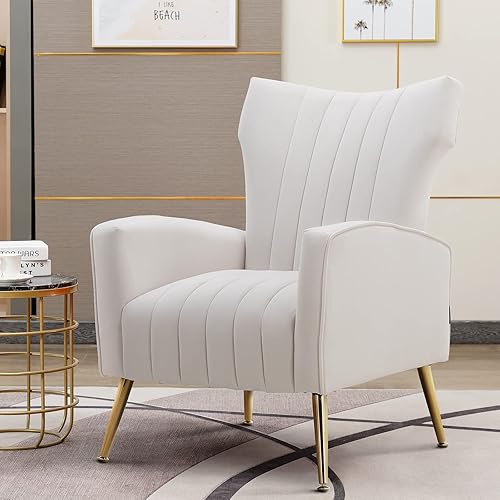 Miniatura 8 de Artechworks Silla decorativa curvada con patas doradas de metal dorado con brazo tapizado de terciopelo, silla moderna para sala de estar,