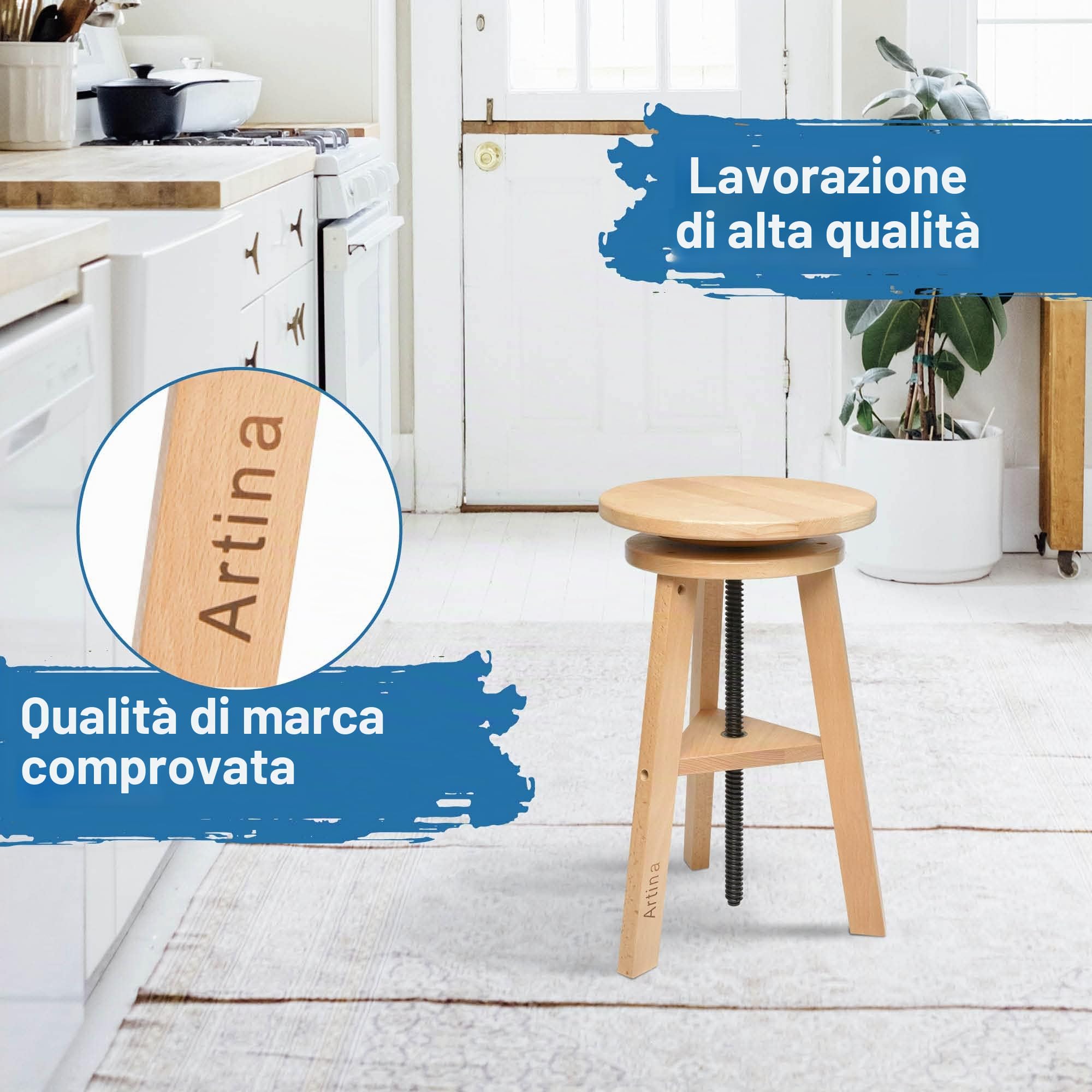Artina sgabello professionale per artisti da pittura e disegno gira | Ø30cm altezza regolabile 48-66cm legno pregiato di faggio ideale per dipingere gradi girevole seduta artista Arles