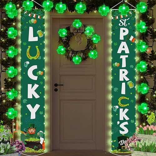 Miniatura 7 de Viewpick Guirnalda de luces solares de trébol para decoración del día de San Patricio, 20 pies, 50 luces LED de trébol de la suerte, impermeables,