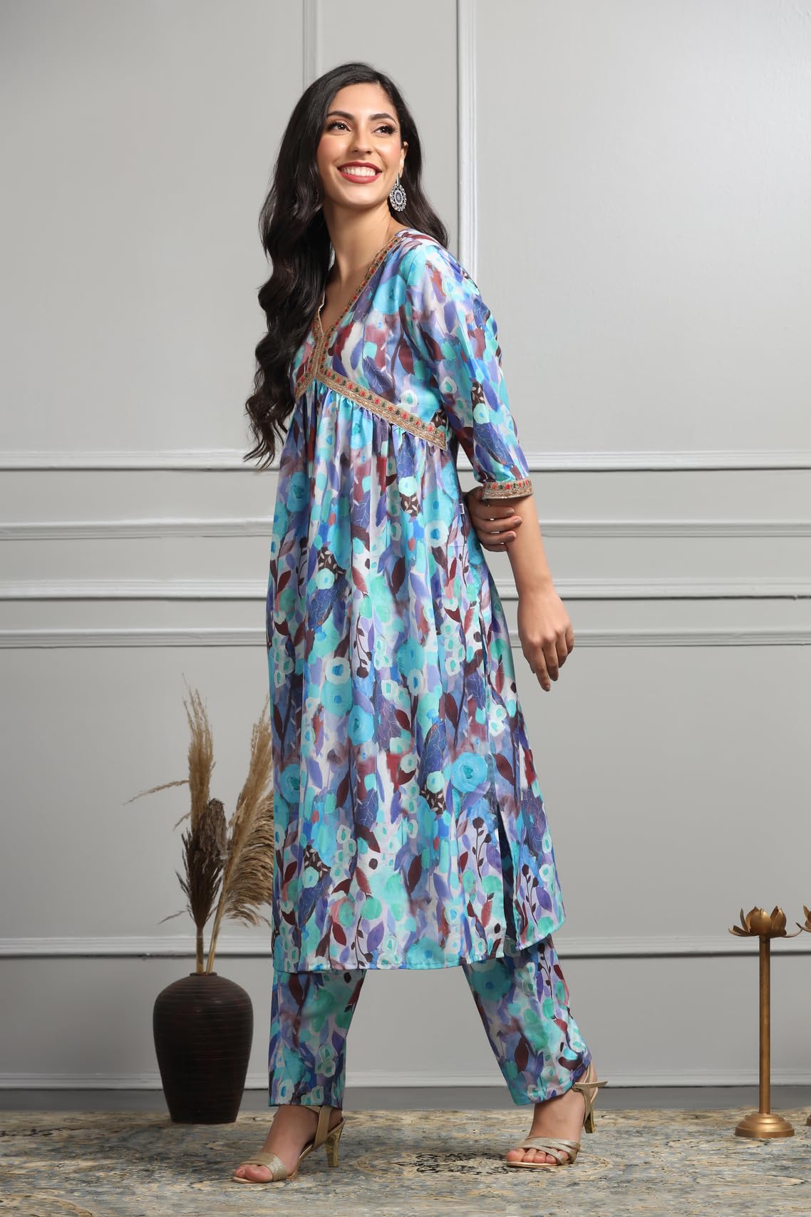 Leriya Fashion Women's Semi Cotton Regular Kurta Set (Lf-K2738&P160_Blue_Xl)