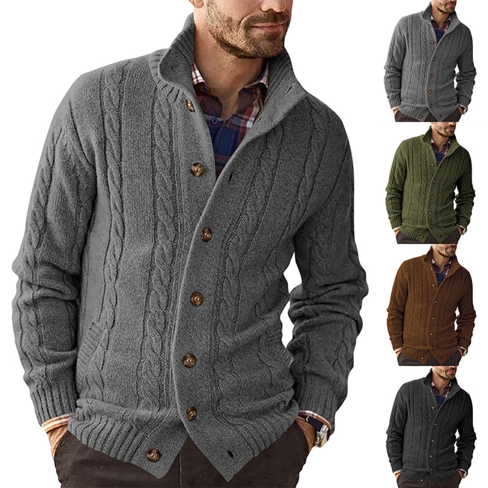 Giacca a Maglia del Cardigan di Colore Solido del Collo del Bottone degli Uomini Slim Fit Sweater Jacket