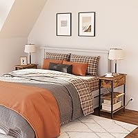 Vista 9 de HOOBRO Juego de 2 mesas auxiliares, mesa auxiliar con estación de carga, mesita de noche abatible con puertos USB y tomacorrientes, mesitas de noche